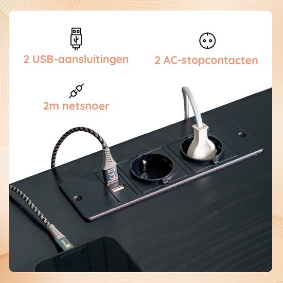 Casamoda Hoog Nachtkastje voor Boxspring met Stopcontact en USB - Ladekastje - 3 Lades - Zwart - 40 x 35 x 70 cm