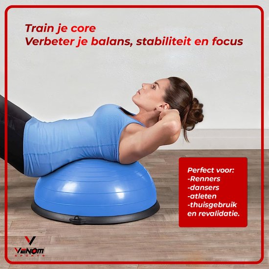 Venom Sports® X-BALL – Bosuball – Balansbal – Anti-slip halve balansbal – 60 cm - Blauw