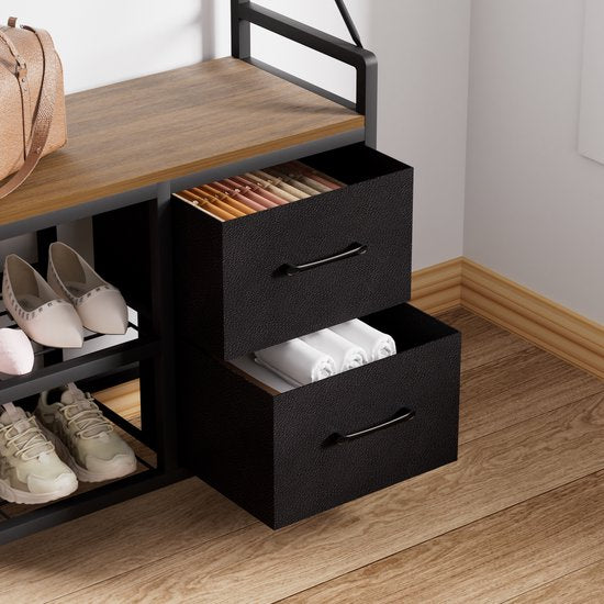 Casamoda Wandgarderobe - Garderoberek - Kapstok met Schoenenrek - Metaal / Hout - Walnoot - 80 x 40 x 180 cm