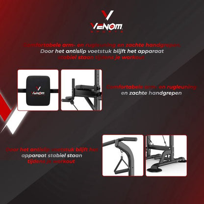 Nancy's Venom Sports Multifunctioneel Trainingsrek - Krachtstation - Power Tower met Pull Up Bar - Fitness Apparaat - In hoogte verstelbaar