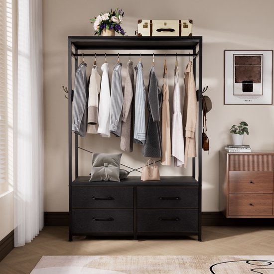 Casamoda Kledingkast - Wandgarderobe - Opbergkast - Kleerkast - Kapstok - Zwart - 100 x 40 x 180 cm