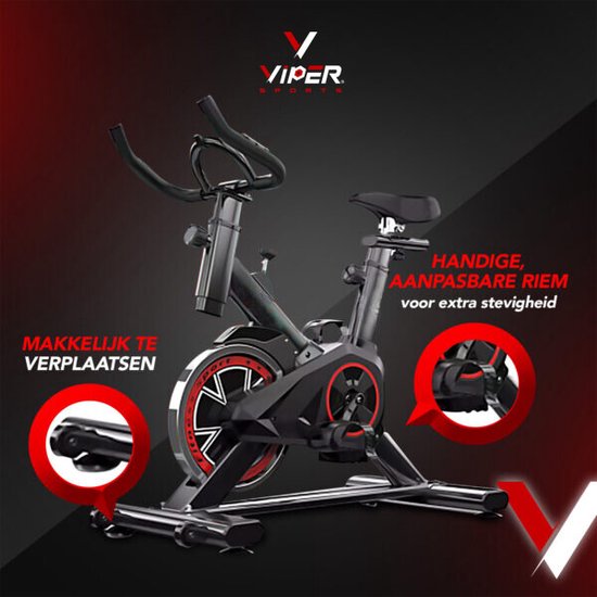 Viper Sports Hometrainer V-belt aandrijving – Tot 175cm en 150kg – Zwart/Rood