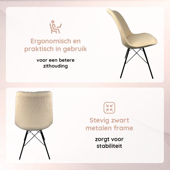 Casamoda Eetkamerstoelen - Set van 4 - Keukenstoelen - Beige - Teddy