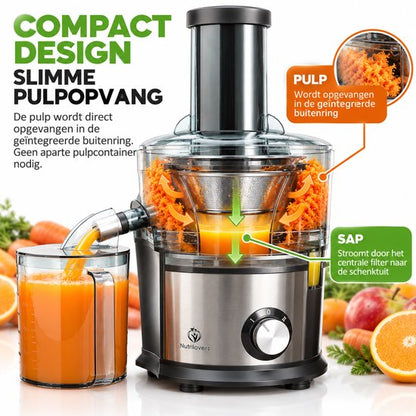 Nancy's Nutrilovers QUICK-JUICER PRO Slowjuicer - Sapcentrifuge - Citruspers - Keukenmachine - 800W - 2 snelheden - RVS - BPA Vrij