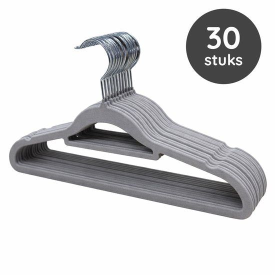 Nancy's Eleganca Kledinghangers - Set van 30 - Kleerhangers - Met Broeklat - Anti-Slip - Kunststof - Grijs