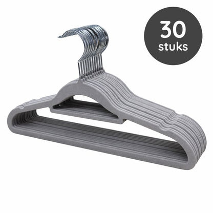 Nancy's Eleganca Kledinghangers - Set van 30 - Kleerhangers - Met Broeklat - Anti-Slip - Kunststof - Grijs