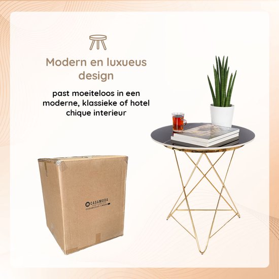 Casamoda Bijzettafel - Salontafel - Gouden Frame - Marmer - Stenen Tafelblad Rond - ± Ø 60 x 60 cm
