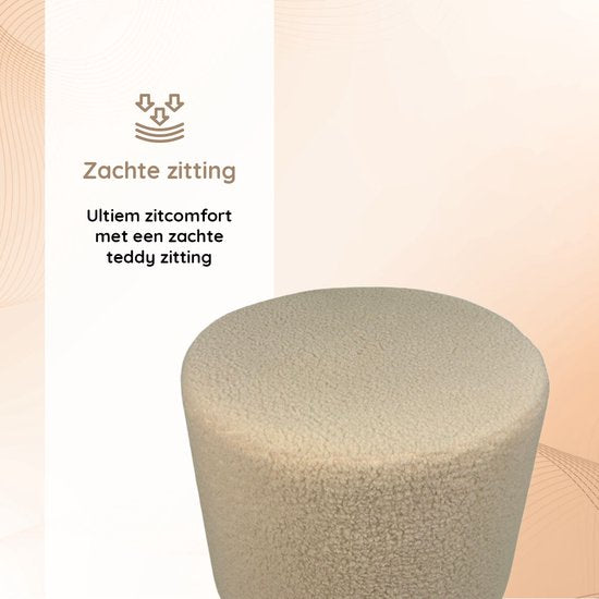 Casamoda Teddy Poef - Krukje - Rond - Beige - Ø 42 x 43 cm