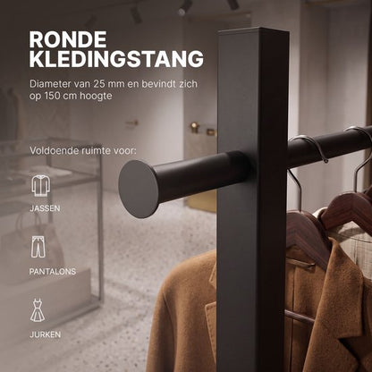 Eleganca Eleganca Professioneel Stevig Kledingrek - Garderoberek Geschikt voor Kledingwinkels & Boetieks - Draagvermogen 100kg - Metaal - Zwart - 120 x 40 x 160 cm