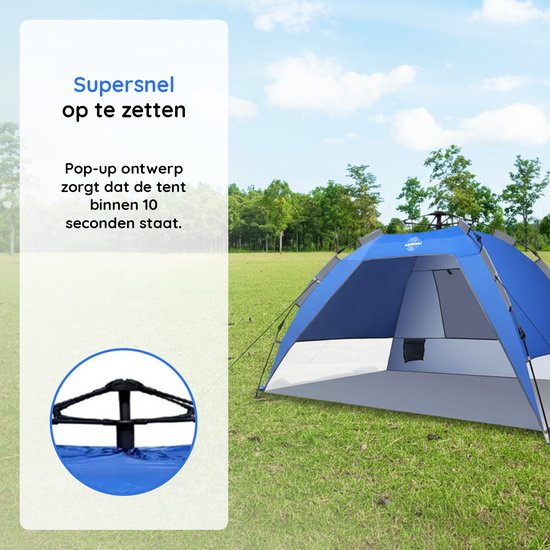 Nancy's Eastwall Standtent - Pop-up Campingtent - 3 tot 4 personen - Blauw - 215 × 155 × 135 cm