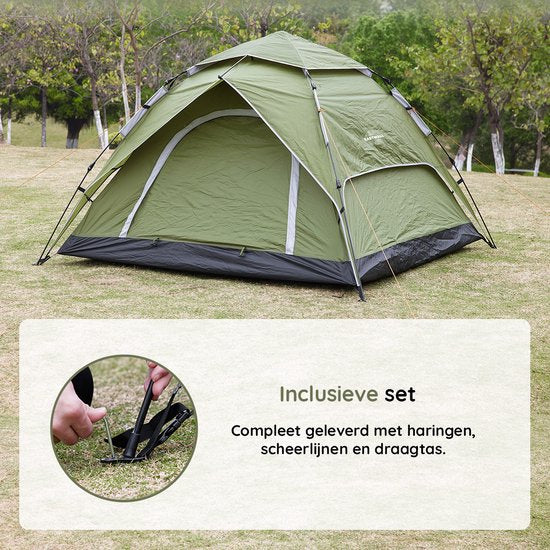 Nancy's Eastwall Kampeertent - Pop-up Campingtent - 4 Persoons Tent - UV-Bescherming - Groen - 230 x 230 x 145 cm