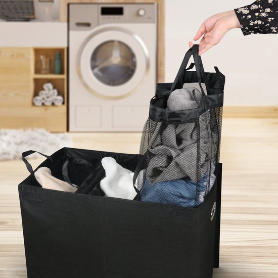 Nancy's Niceey Wasmand 3 Vakken - Wassorteerder - Wasbox - Zwart - 120 Liter