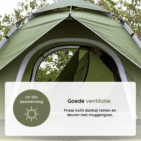 Nancy's Eastwall Kampeertent - Pop-up Campingtent - 4 Persoons Tent - UV-Bescherming - Groen - 230 x 230 x 145 cm