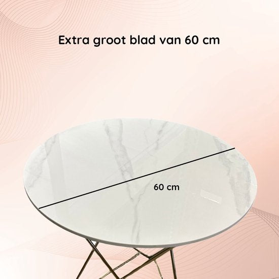 Casamoda Bijzettafel - Salontafel - Gouden Frame - Marmer - Stenen Tafelblad Rond - Wit - ± Ø 60 x 60 cm