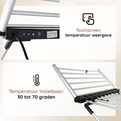 Eleganca Elektrisch Droogrek XL - Verwarmd Wasrek voor Kleding en Handdoeken - Timer met Touchscreen - 220-240V - 310W - Zilver