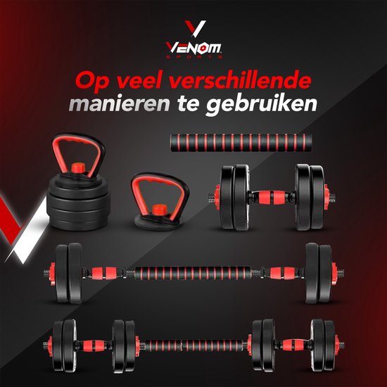 Venom Sports verstelbare dumbbell set inclusief kettlebell 20KG