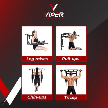 Viper Sports PullPower - Pull Up Bar - Pull-up bar - Back &amp; Arm Cushion - Anti-slip - Up to 120 kg - Metal - Black/Red
