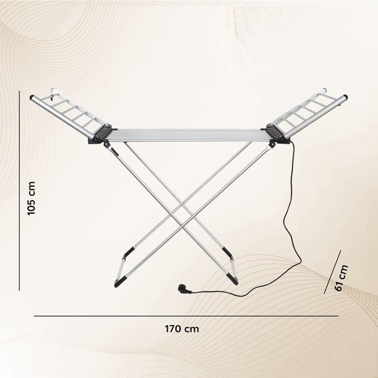 Eleganca Elektrisch Droogrek XL - Verwarmd Wasrek voor Kleding en Handdoeken - Timer met Touchscreen - 220-240V - 310W - Zilver