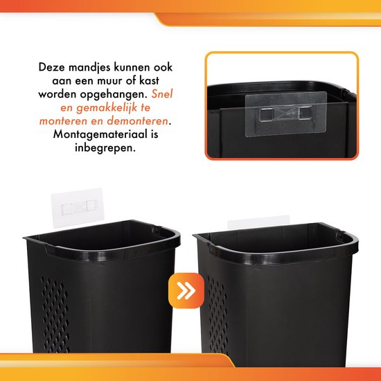Eleganca 3-in-1 Wasmand - Wassorteerder - Wasmand op Wielen - Zwart - 124 Liter - ± 30 x 45 x 90 cm