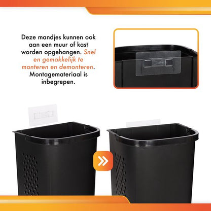Eleganca 3-in-1 Wasmand - Wassorteerder - Wasmand op Wielen - Zwart - 124 Liter - ± 30 x 45 x 90 cm