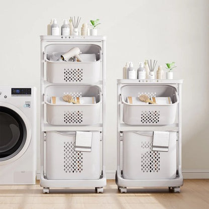 Eleganca Wasmand 3 vakken - Wasbox - Wassorteerder - Wasmand op Wielen - Wit - 82 Liter
