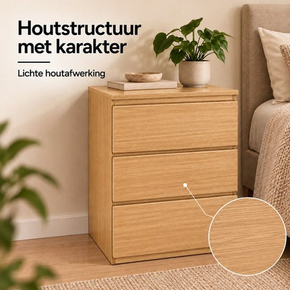 Casamoda Extra Hoog Nachtkastje voor Boxspring - 3 lades - Stopcontact met 1x USB-C en 1x USB-A - Bijzettafel - Goud Eiken - 40 x 35 x 70 cm