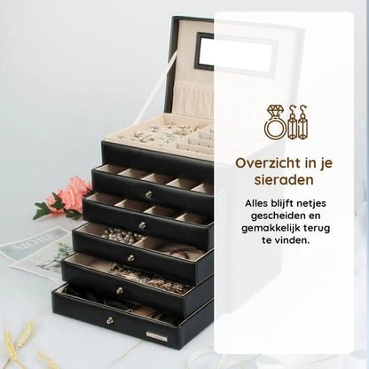 Eleganca Sieradendoos met Spiegel - Sieraden Kistje - Sieraden Display - Juwelenkistje - Zwart