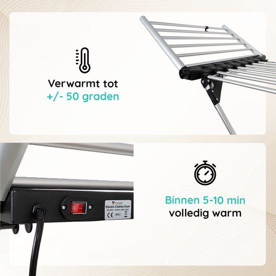 Eleganca Elektrisch Droogrek - Verwarmd Wasrek - Elektrisch Wasrek - Zilver