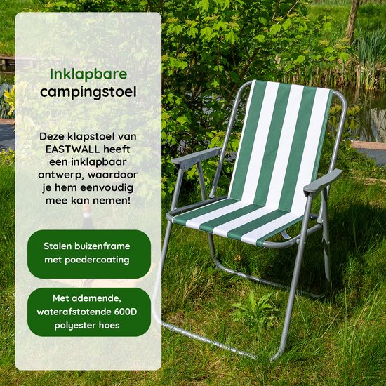 EASTWALL Campingstoel - Opvouwbare Klapstoel - Vouwstoel - Waterafstotende Hoes - Groen / Wit