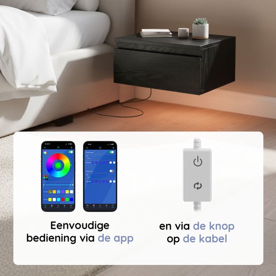 Casamoda Zwevend Nachtkastje - Set van 2 - Verstelbare LED-Verlichting - Zwart - ± 40 x 35 x 20 cm