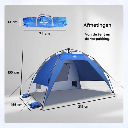 Nancy's Eastwall Standtent - Pop-up Campingtent - 3 tot 4 personen - Blauw - 215 × 155 × 135 cm