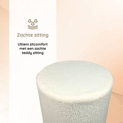 Casamoda Teddy Poef - Krukje - Rond - Off White - Ø 42 x 43 cm