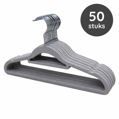 Nancy's Eleganca Kledinghangers - Set van 50 - Kleerhangers - Met Broeklat - Ansi-slip - Grijs - Kunststof