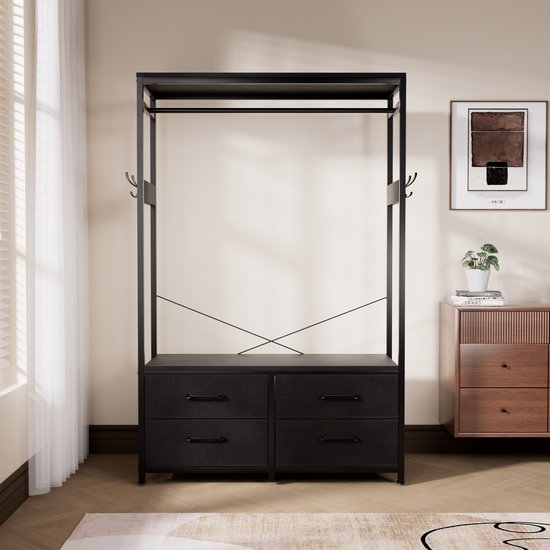 Casamoda Kledingkast - Wandgarderobe - Opbergkast - Kleerkast - Kapstok - Zwart - 100 x 40 x 180 cm