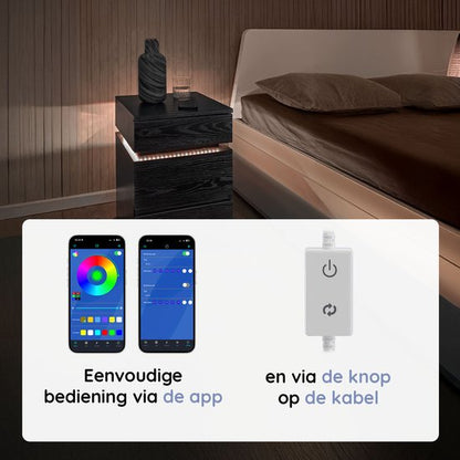 Casamoda Hoog Nachtkastje voor Boxspring - Ladekastje - 3 Lades - Verstelbare RGB LED-Verlichting - Zwart - 40 x 35 x 70 cm