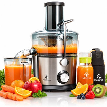 Nancy's Nutrilovers QUICK-JUICER PRO Slowjuicer - Sapcentrifuge - Citruspers - Keukenmachine - 800W - 2 snelheden - RVS - BPA Vrij