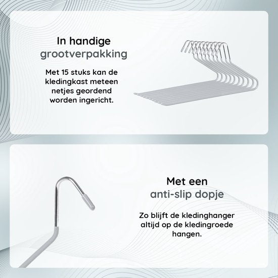 Nancy's Toscanella Luxe Broekhangers - Set van 15 - Kledinghangers - Anti-slip - Metaal - Grijs