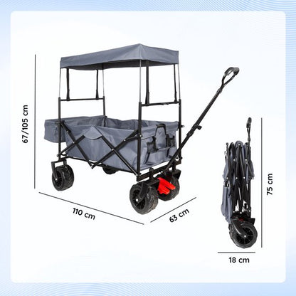 EASTWALL Bolderkar - Opvouwbare Handkar met Afneembaar Dak - Bolderwagen - Strandkar - Zwart/Grijs