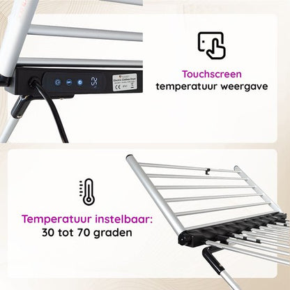 Eleganca Elektrisch Droogrek - Verwarmd Wasrek - Timer met Touchscreen - Veiligheidssensor - Zilver - 230W