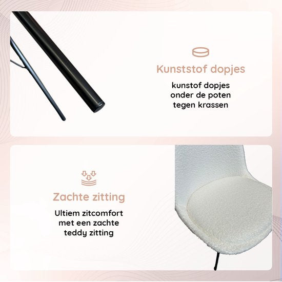 Casamoda Eetkamerstoelen - Set van 4 - Keukenstoelen - Off White - Teddy