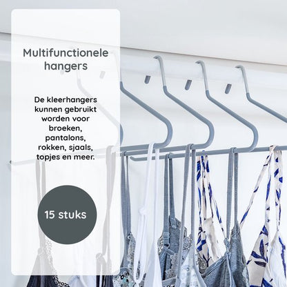 Nancy's Toscanella Luxe Broekhangers - Set van 15 - Kledinghangers - Anti-slip - Metaal - Grijs