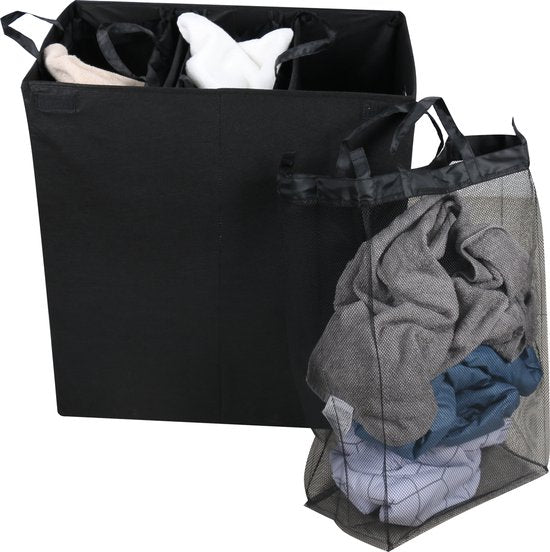 Nancy's Niceey Wasmand 3 Vakken - Wassorteerder - Wasbox - Zwart - 120 Liter