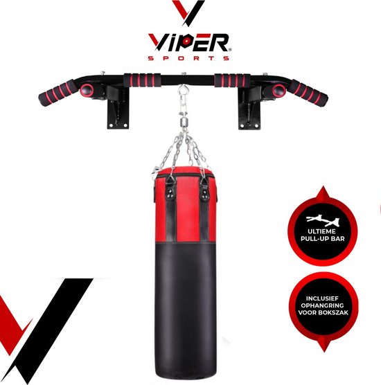 Viper Sports Pull up bar met bokszak bevestiging ring L92xB50xH8 cm – Zwart/Rood