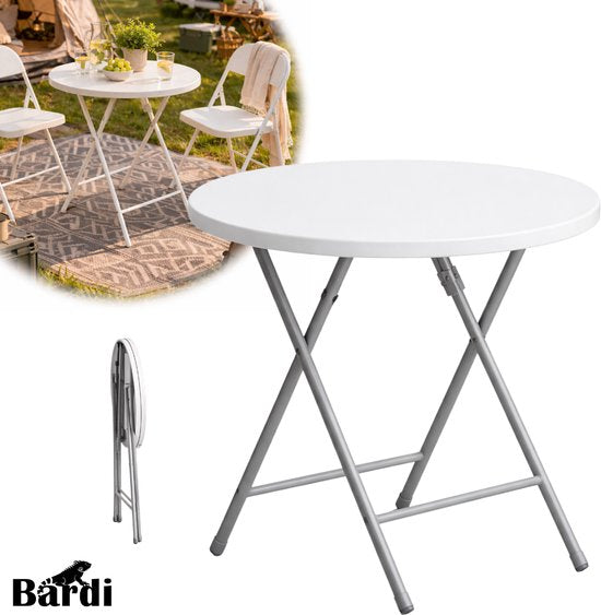 Nancy's Bardi Inklapbare Tafel - Campingtafel - Vouwtafel - Klaptafel - Rond - Wit- Ø60 x 74cm
