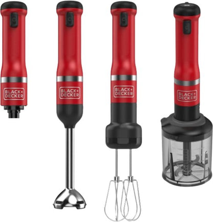 Nancy's Black & Decker Draadloze Staafmixer - Inclusief Garde, Hakmolen en Mengkom - Rood - RVS