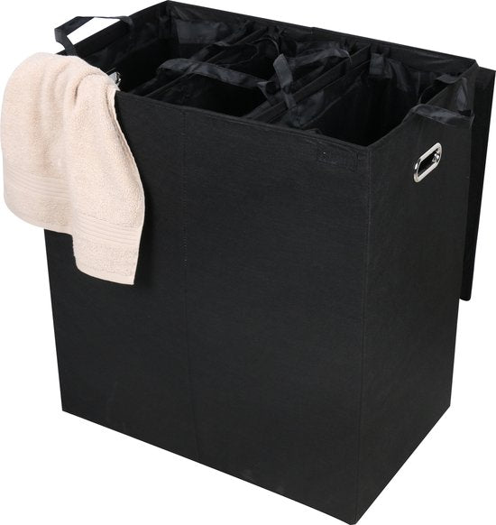 Nancy's Niceey Wasmand 3 Vakken - Wassorteerder - Wasbox - Zwart - 120 Liter