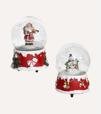 Nancy's Gxmax Muzikale Kerst Sneeuwbol Set van 2 Stuks - Kerstversiering - Kerstman - Sneeuwpop - Decoratieve sneeuwbollen - Kerstdecoratie - 15 cm hoog