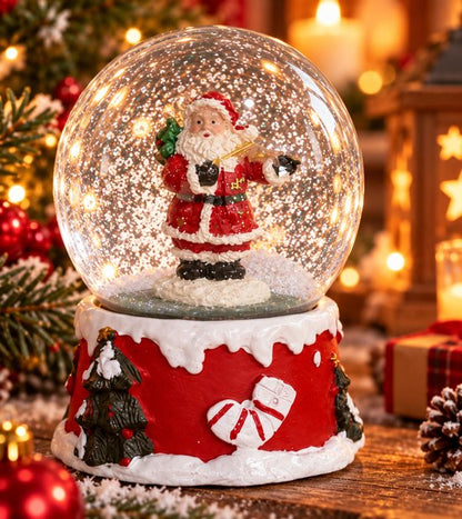 Nancy's Gxmax Muzikale Kerst Sneeuwbol Set van 2 Stuks - Kerstversiering - Kerstman - Sneeuwpop - Decoratieve sneeuwbollen - Kerstdecoratie - 15 cm hoog