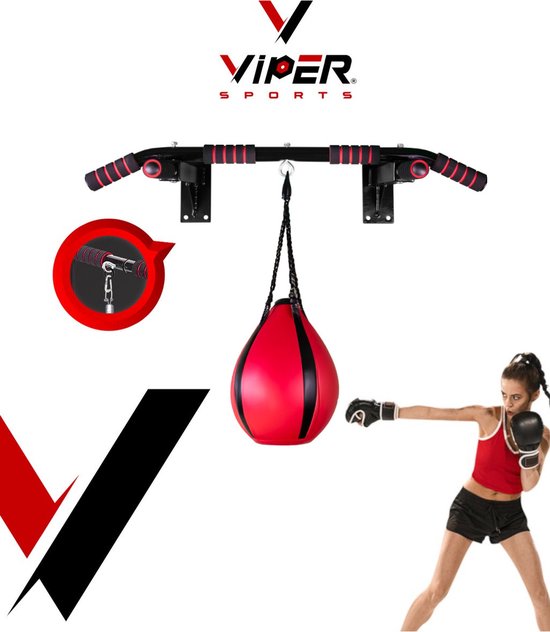 Viper Sports Pull up bar met bokszak bevestiging ring L92xB50xH8 cm – Zwart/Rood