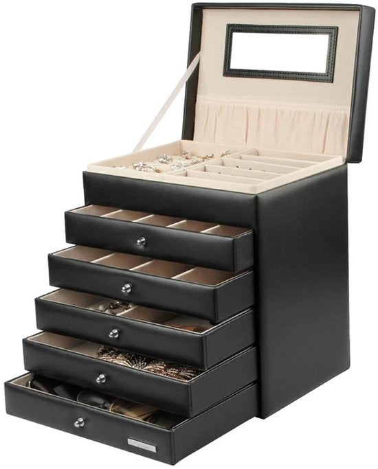 Eleganca Sieradendoos met Spiegel - Sieraden Kistje - Sieraden Display - Juwelenkistje - Zwart
